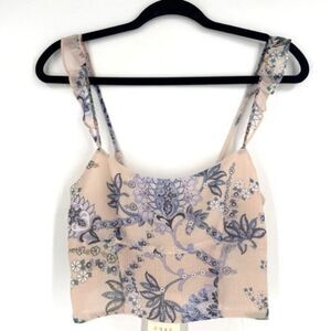 NWT Secret Mission Janice‎ Top Only Floral Smocked Pink Ruffle Strap Small pink